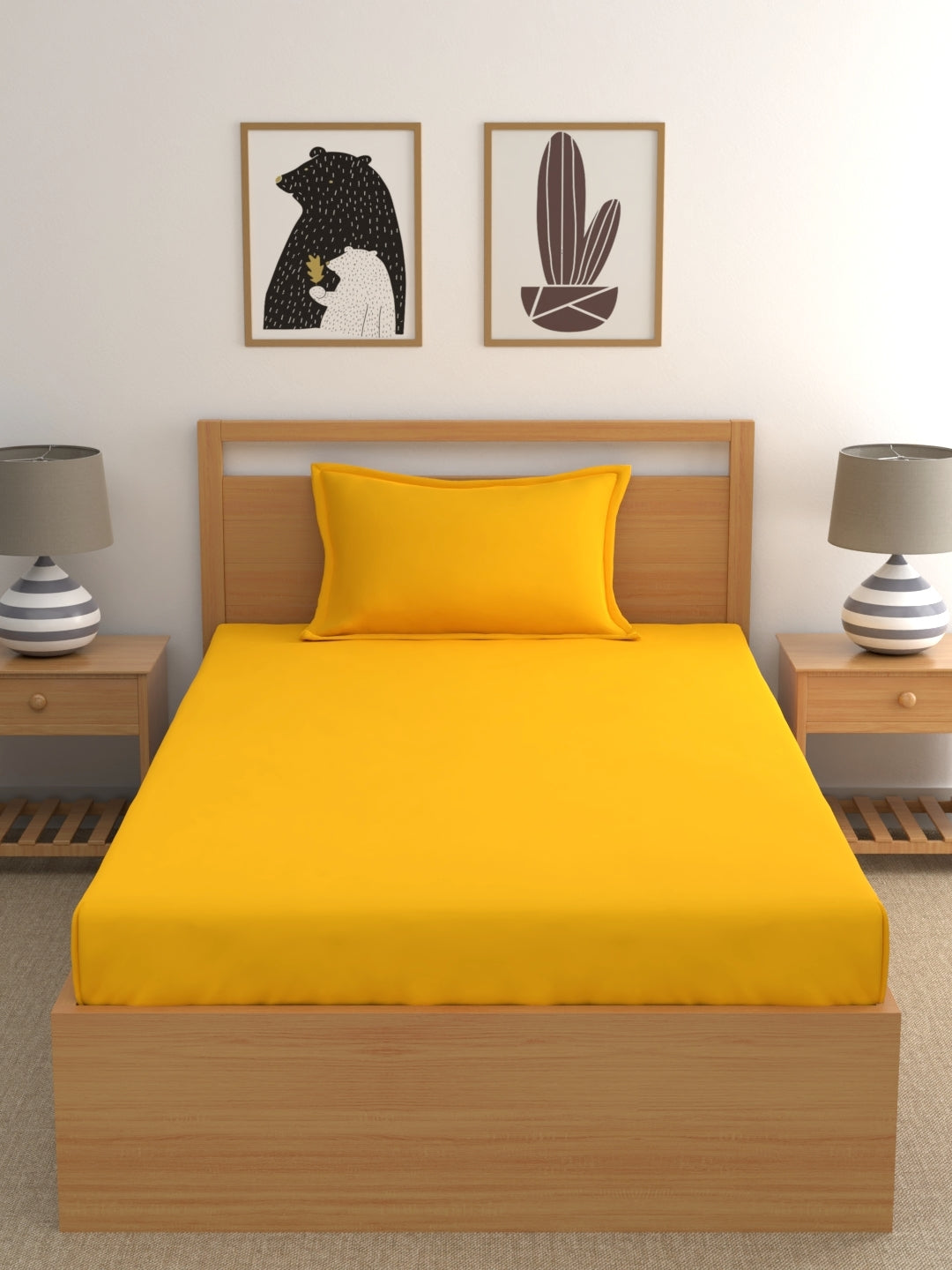 Home Ecstasy 100% Cotton Plain Bedsheet Set | 150 TC | Gold