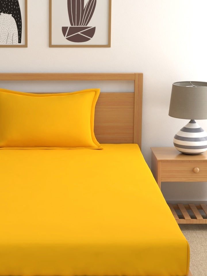 Home Ecstasy 100% Cotton Plain Bedsheet Set | 150 TC | Gold