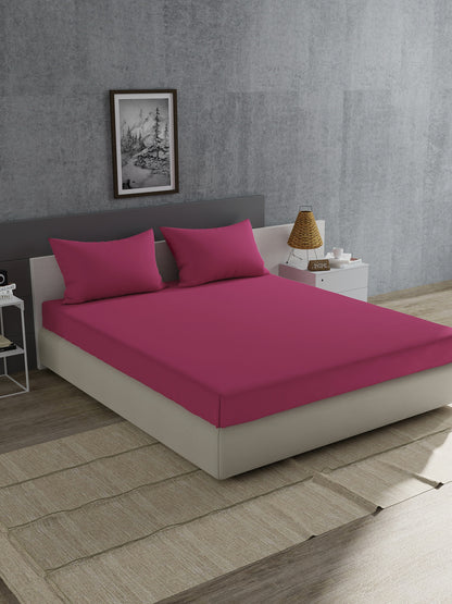 Home Ecstasy 100% Cotton Solid Bedsheet Set | 180 TC | Dark Pink