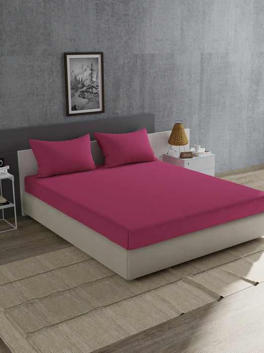 Home Ecstasy 100% Cotton Solid Bedsheet Set | 180 TC | Dark Pink