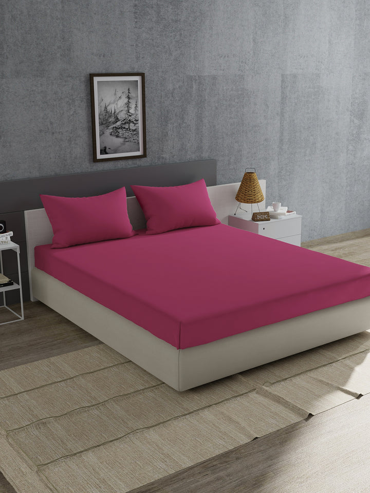 Home Ecstasy 100% Cotton Solid Bedsheet Set | 180 TC | Dark Pink