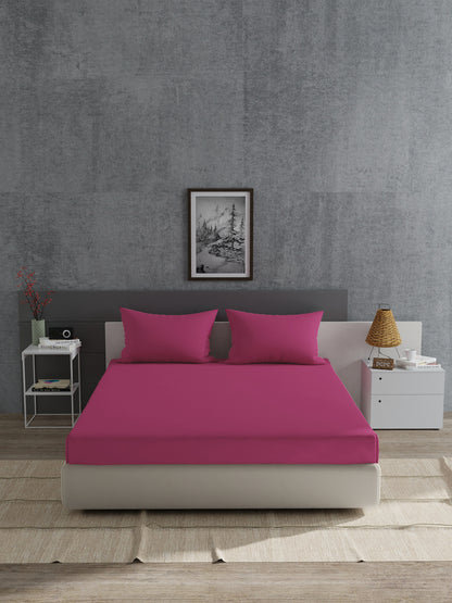 Home Ecstasy 100% Cotton Solid Bedsheet Set | 180 TC | Dark Pink