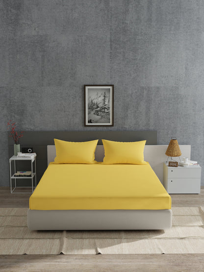 Home Ecstasy 100% Cotton Solid Bedsheet Set | 180 TC | Mustard