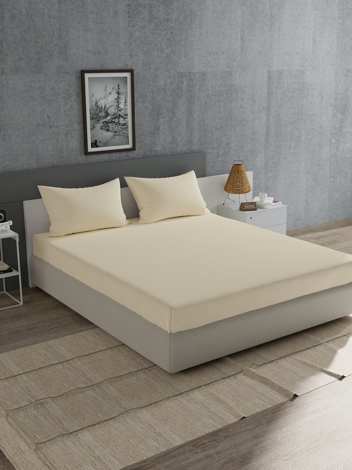 Home Ecstasy 100% Cotton Solid Bedsheet Set | 180 TC | Ivory
