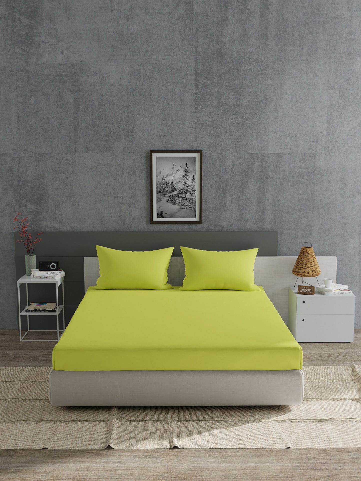 Home Ecstasy 100% Cotton Solid Bedsheet Set | 180 TC | Lime Yellow