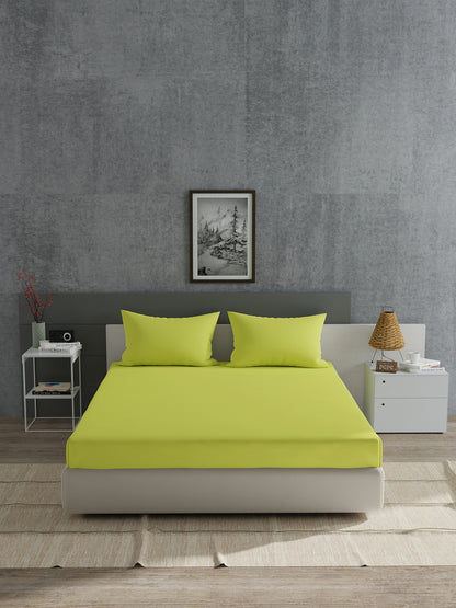 Home Ecstasy 100% Cotton Solid Bedsheet Set | 180 TC | Lime Yellow