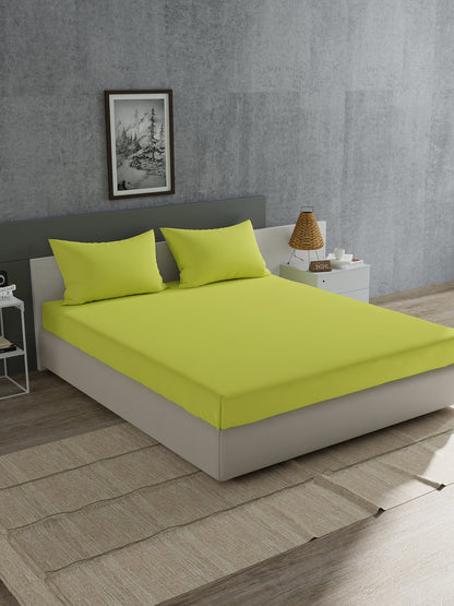 Home Ecstasy 100% Cotton Solid Bedsheet Set | 180 TC | Lime Yellow