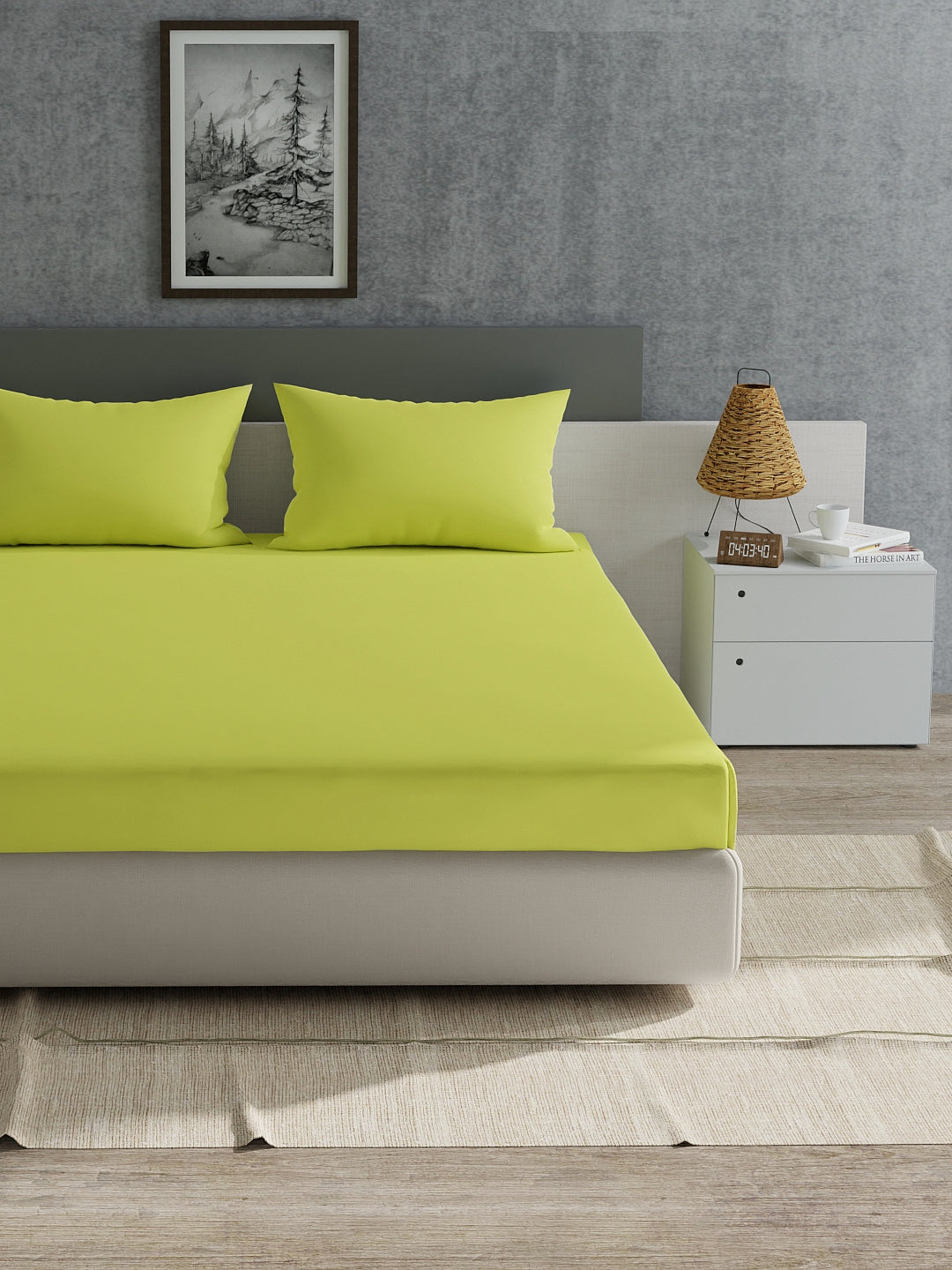 Home Ecstasy 100% Cotton Solid Bedsheet Set | 180 TC | Lime Yellow