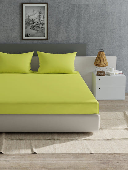 Home Ecstasy 100% Cotton Solid Bedsheet Set | 180 TC | Lime Yellow