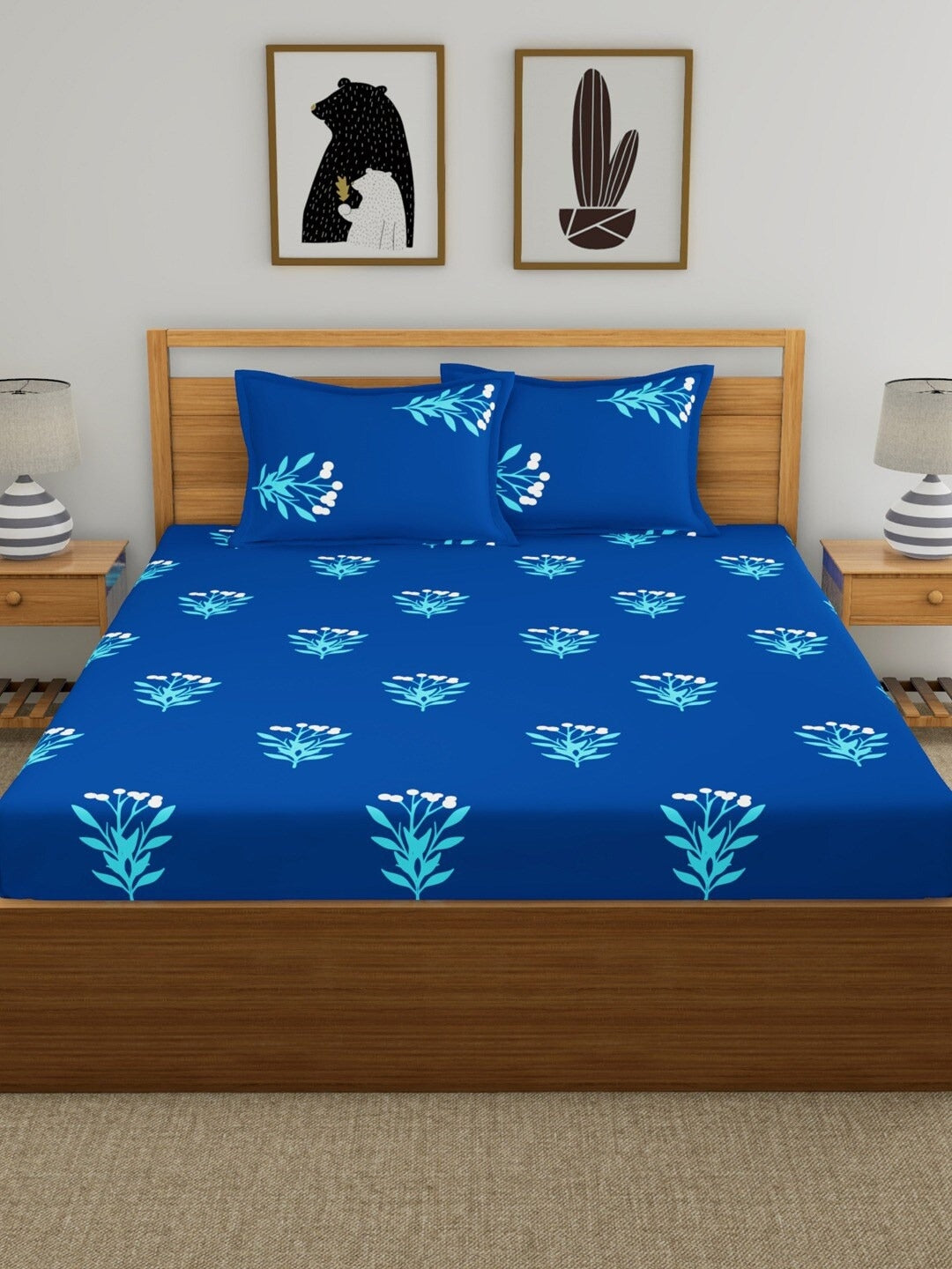 Home Ecstasy 100% Cotton Floral Bedsheet Set | 140 TC | Blue