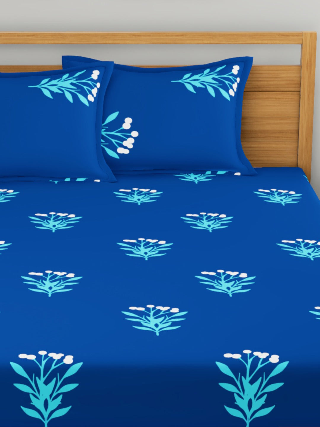 Home Ecstasy 100% Cotton Floral Bedsheet Set | 140 TC | Blue