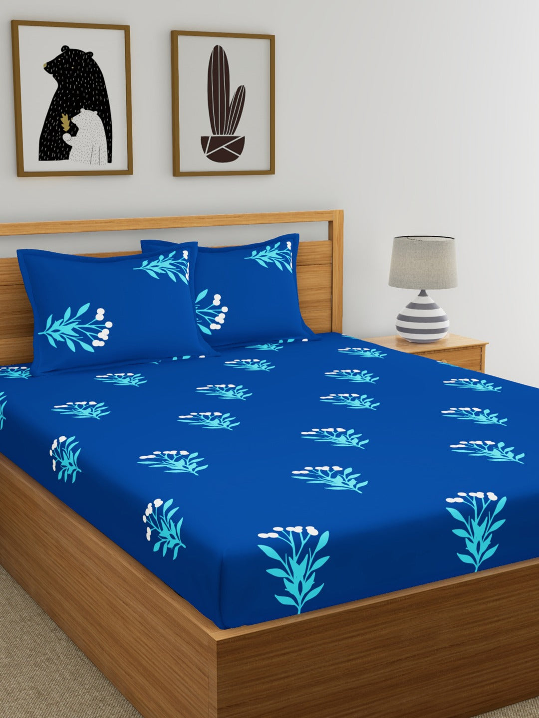 Home Ecstasy 100% Cotton Floral Bedsheet Set | 140 TC | Blue