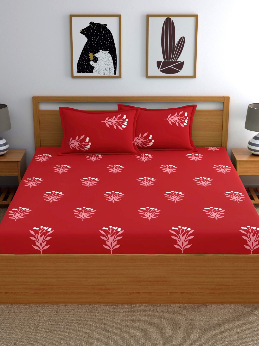 Home Ecstasy 100% Cotton Floral Bedsheet Set | 140 TC | Red