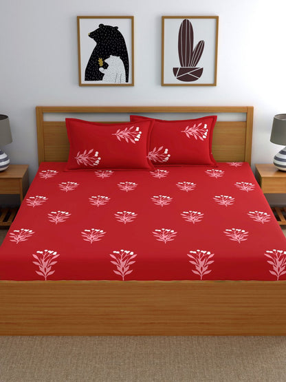 Home Ecstasy 100% Cotton Floral Bedsheet Set | 140 TC | Red