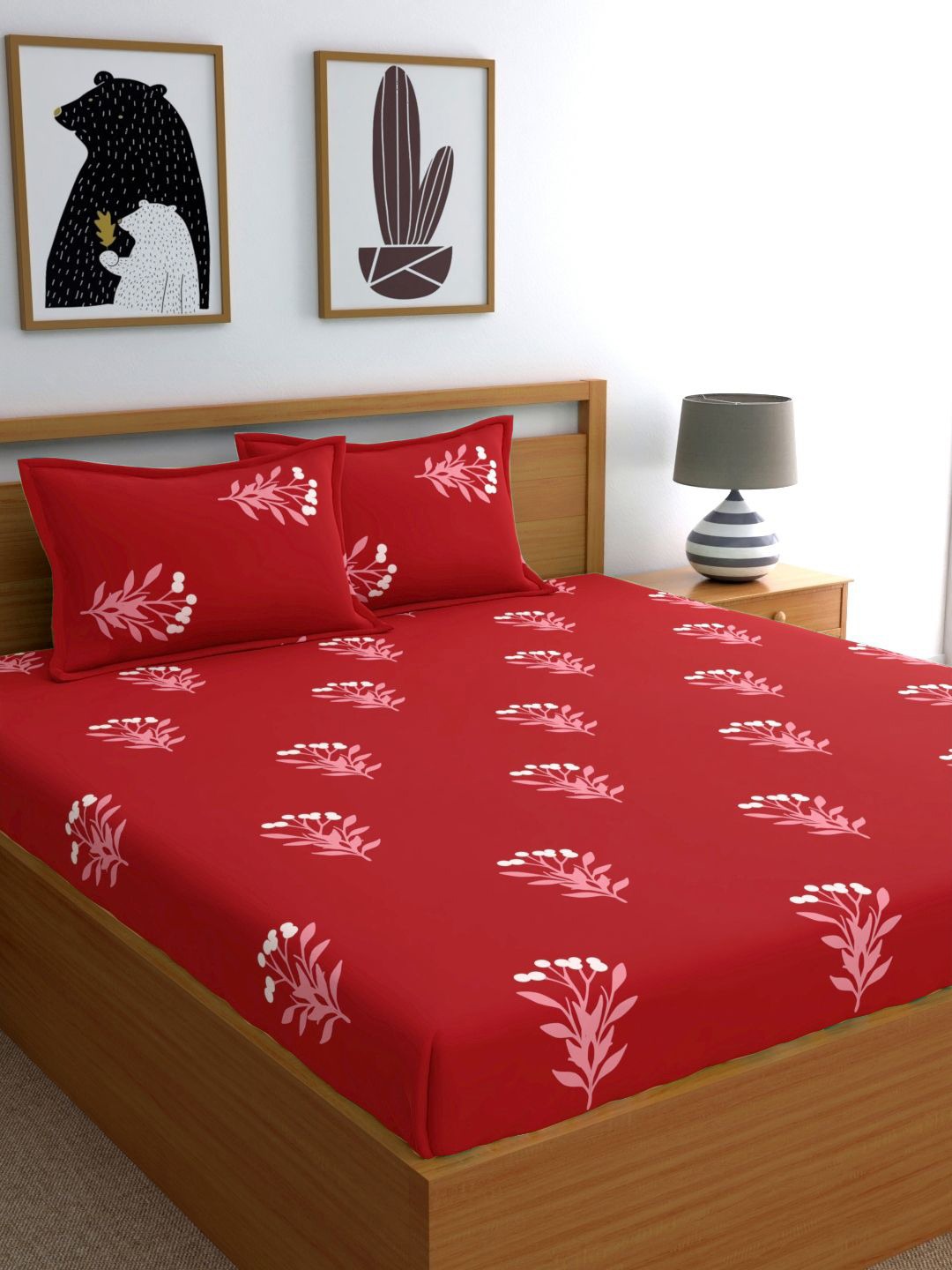 Home Ecstasy 100% Cotton Floral Bedsheet Set | 140 TC | Red