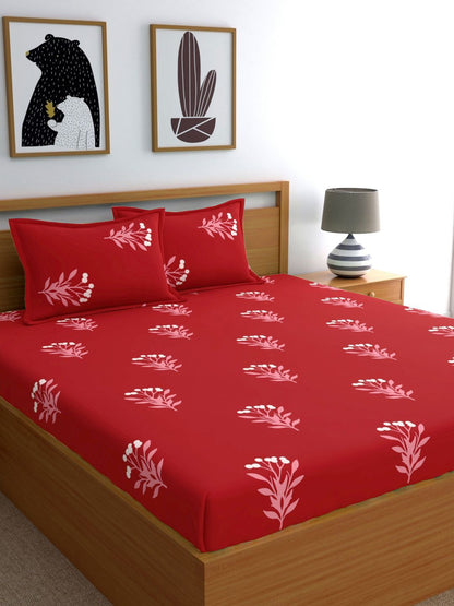 Home Ecstasy 100% Cotton Floral Bedsheet Set | 140 TC | Red
