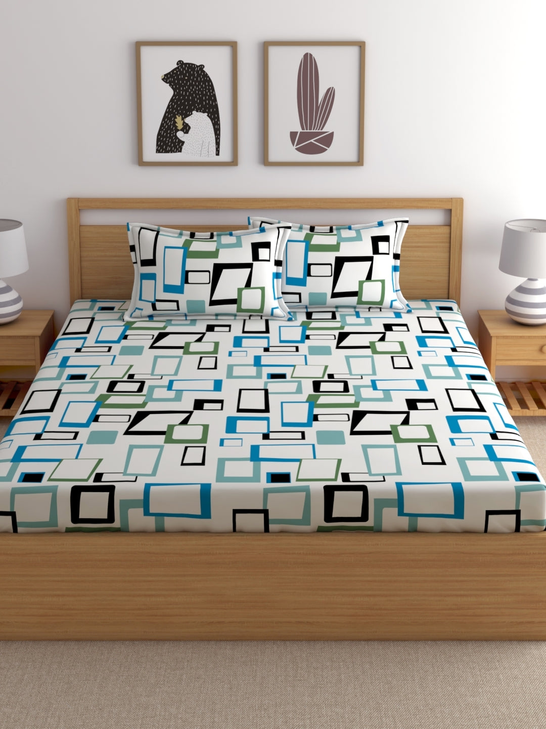 Home Esctasy 100% Cotton Geometric Bedsheet Set | 140 TC | Blue