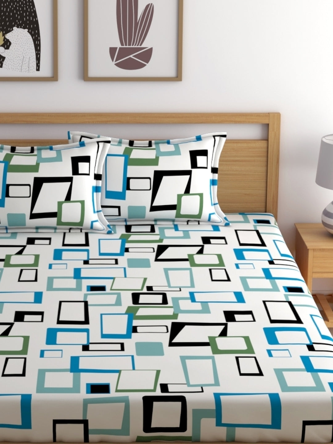Home Esctasy 100% Cotton Geometric Bedsheet Set | 140 TC | Blue