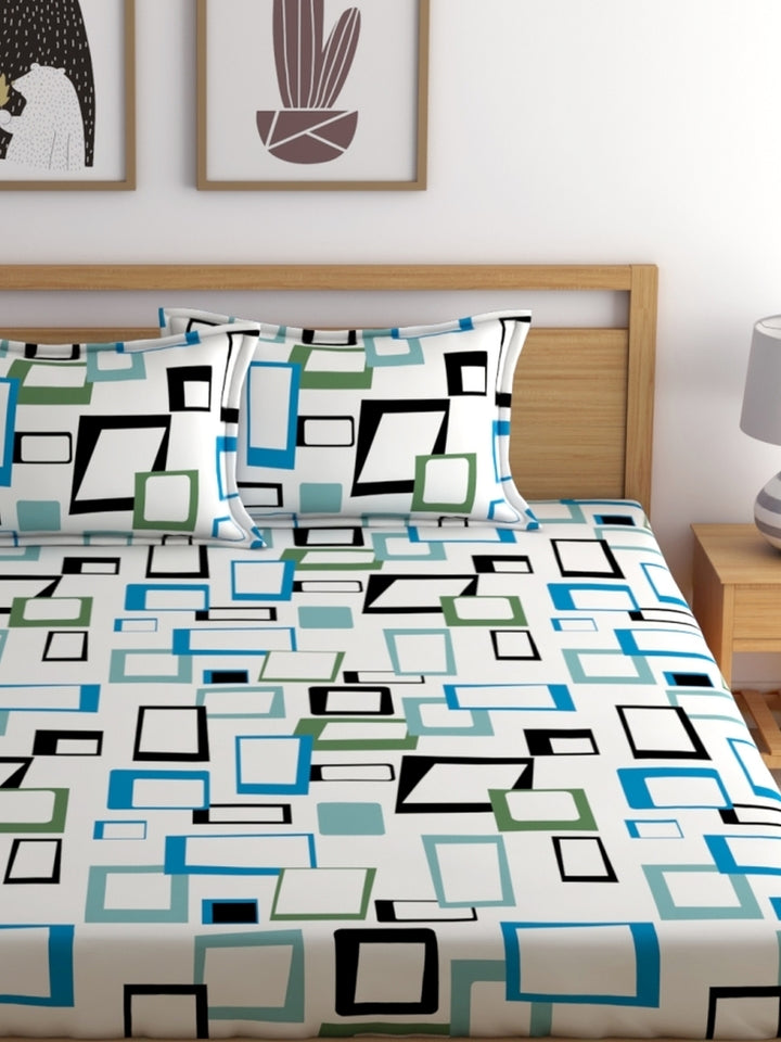 Home Esctasy 100% Cotton Geometric Bedsheet Set | 140 TC | Blue