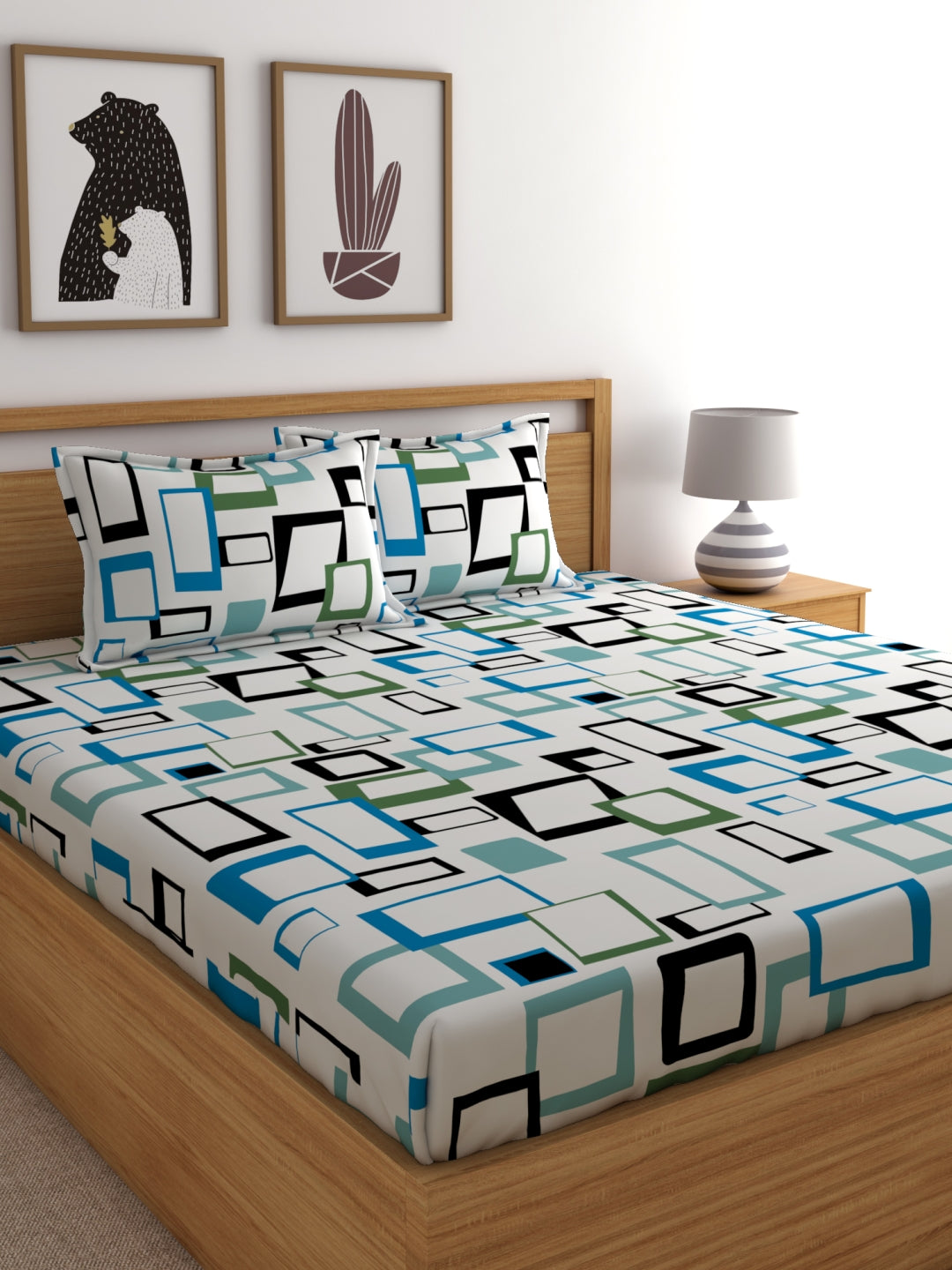 Home Esctasy 100% Cotton Geometric Bedsheet Set | 140 TC | Blue