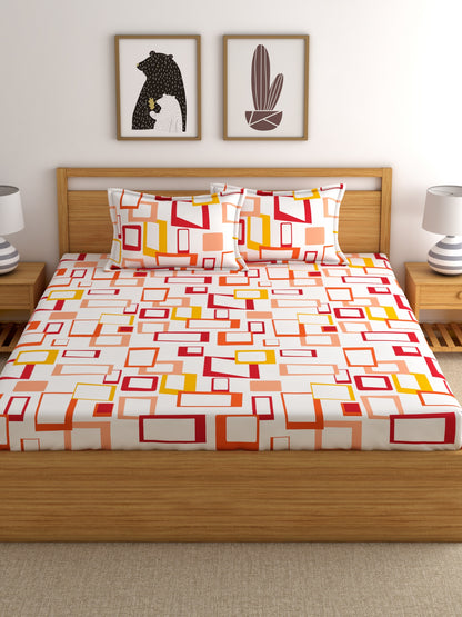 Home Esctasy 100% Cotton Geometric Bedsheet Set | 140 TC | Orange