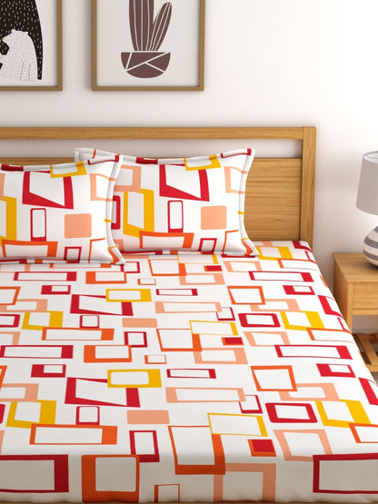 Home Esctasy 100% Cotton Geometric Bedsheet Set | 140 TC | Orange