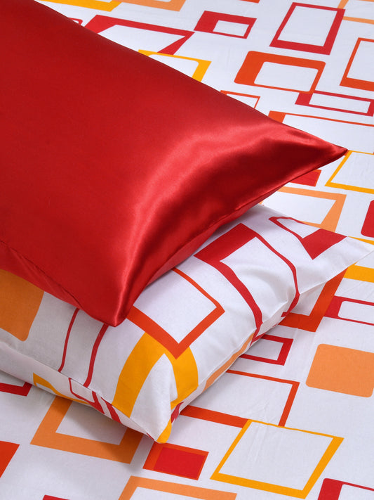 Home Ecstasy 100% Cotton 140 TC Geometric Bedsheet Set - Colour: White Double-5 Piece