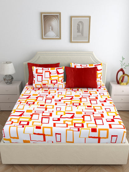 Home Esctasy 100% Cotton Geometric Bedsheet Set | 140 TC | Orange