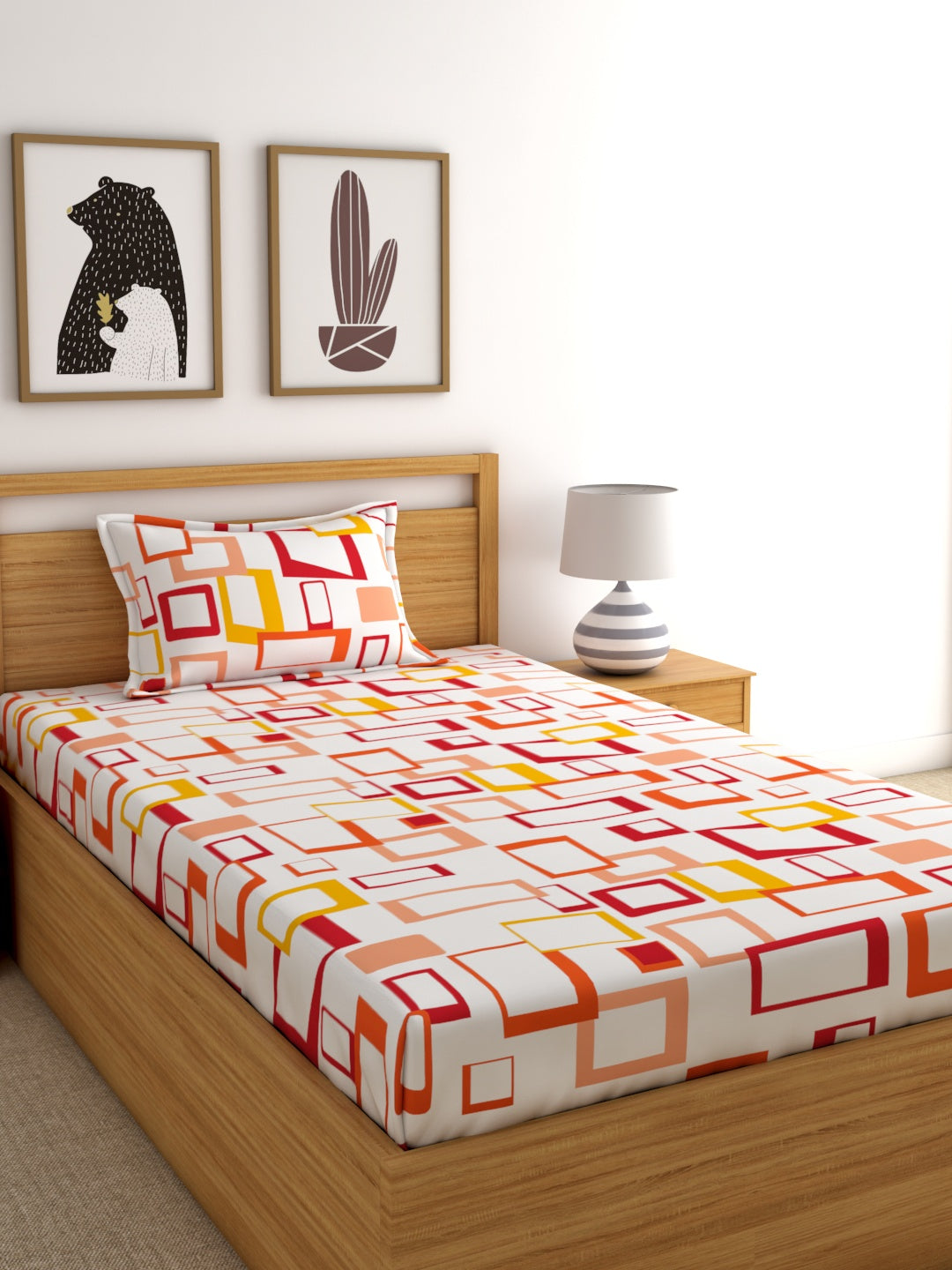 Home Esctasy 100% Cotton Geometric Bedsheet Set | 140 TC | Orange