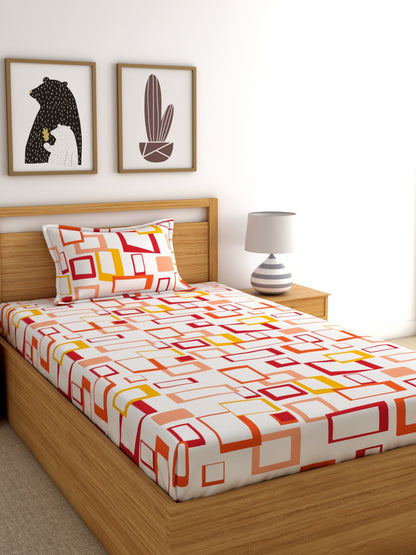 Home Esctasy 100% Cotton Geometric Bedsheet Set | 140 TC | Orange