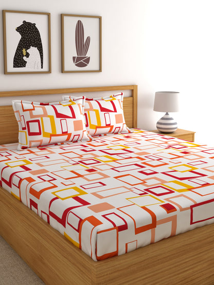 Home Esctasy 100% Cotton Geometric Bedsheet Set | 140 TC | Orange