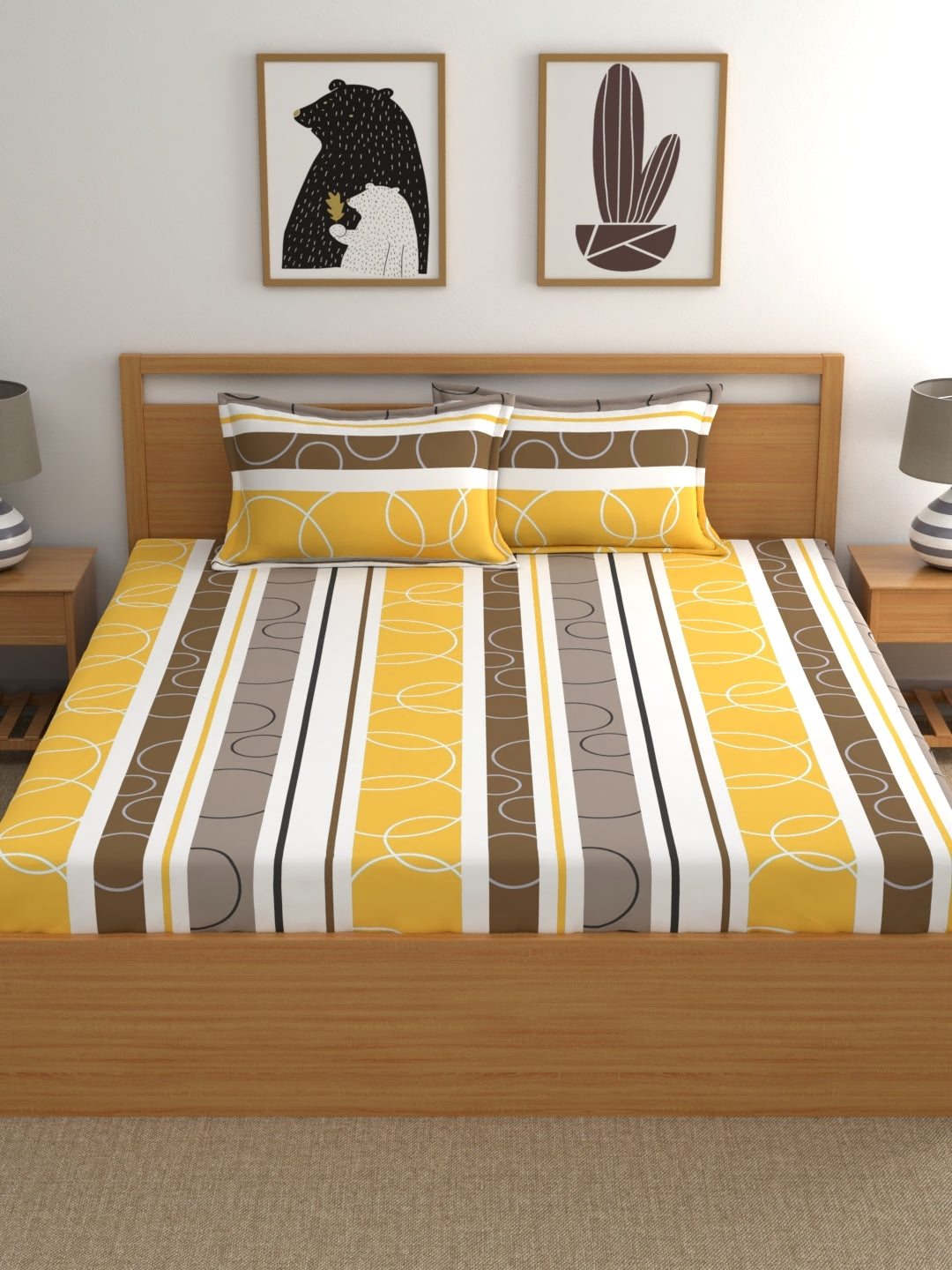 Home Ecstasy 100% Cotton Geometric Bedsheet Set | 140 TC | Yellow