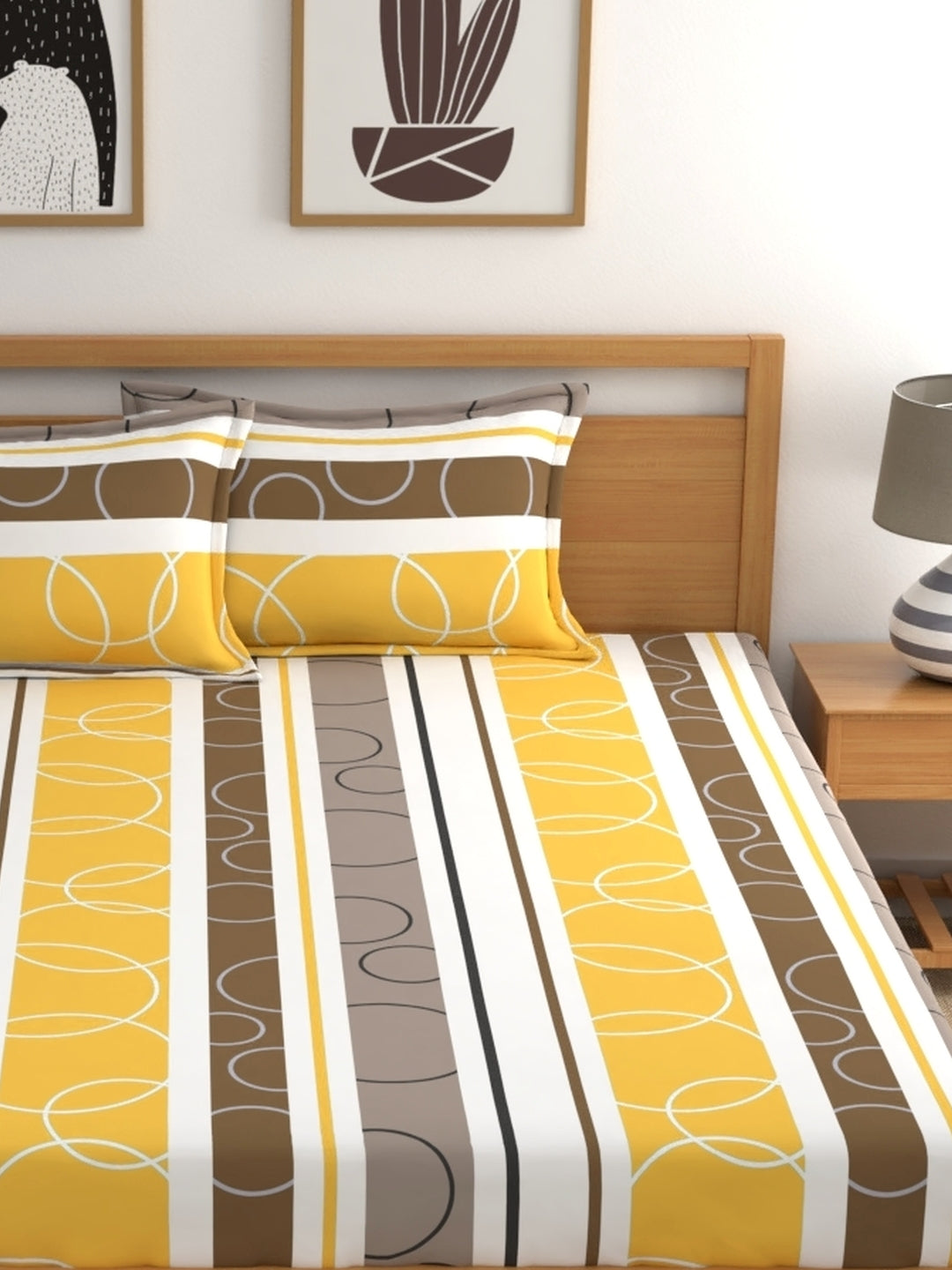 Home Ecstasy 100% Cotton Geometric Bedsheet Set | 140 TC | Yellow