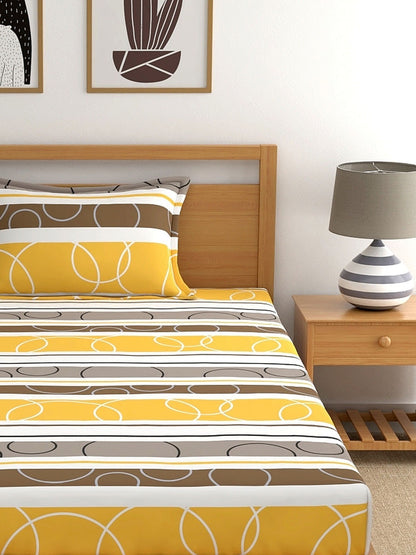 Home Ecstasy 100% Cotton Geometric Bedsheet Set | 140 TC | Yellow