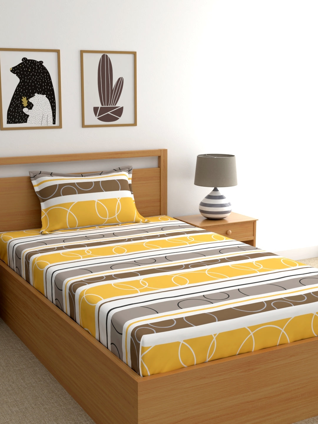 Home Ecstasy 100% Cotton Geometric Bedsheet Set | 140 TC | Yellow