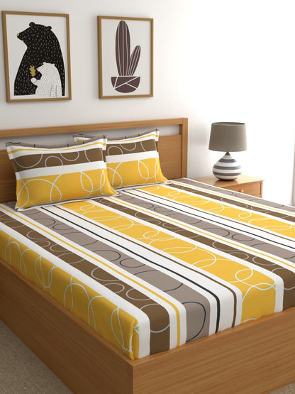 Home Ecstasy 100% Cotton Geometric Bedsheet Set | 140 TC | Yellow