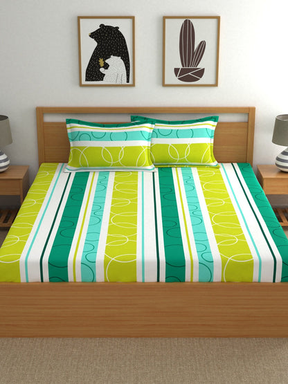 Home Ecstasy 100% Cotton Geometric Bedsheet Set | 140 TC | Lime Green
