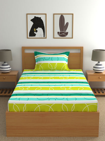 Home Ecstasy 100% Cotton Geometric Bedsheet Set | 140 TC | Lime Green