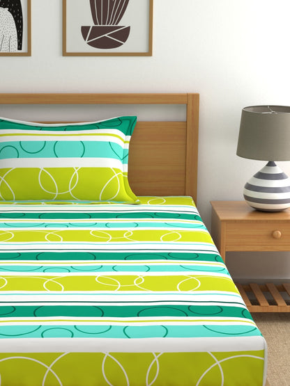 Home Ecstasy 100% Cotton Geometric Bedsheet Set | 140 TC | Lime Green