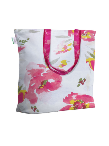 Home Ecstasy 100% Cotton Floral Tote Bag Set Of 2 | 140 TC | Pink and Lime Green