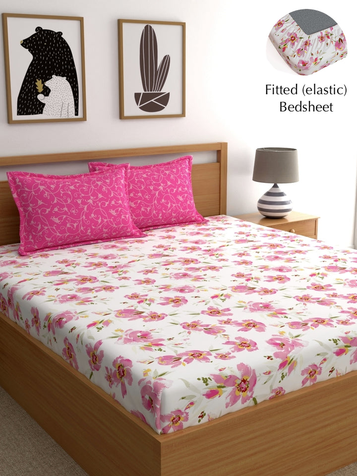 Dreamscape 100% Cotton Floral Bedsheet Set with Pillow Covers