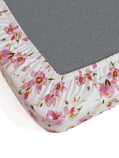 Home Ecstasy 100% Cotton Floral Bedsheet Set | 140 TC | Light Pink