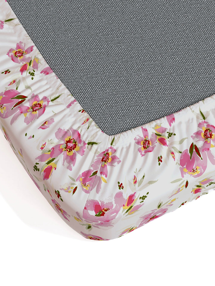 Home Ecstasy 100% Cotton Floral Bedsheet Set | 140 TC | Light Pink