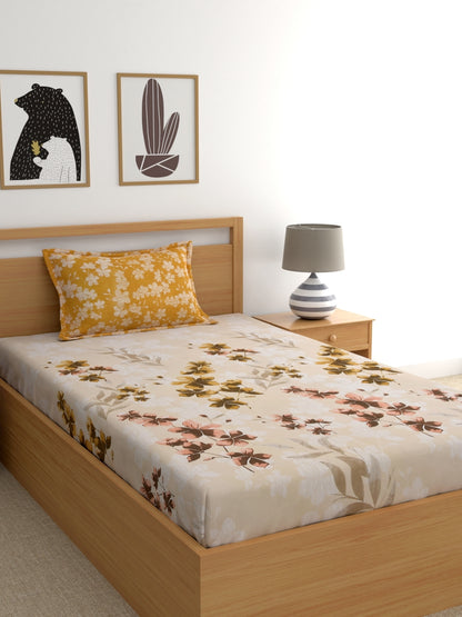 Home Ecstasy 100% Cotton Floral Bedsheet Set | 140 TC | Mustard