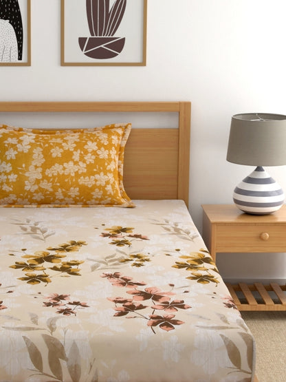 Home Ecstasy 100% Cotton Floral Bedsheet Set | 140 TC | Mustard