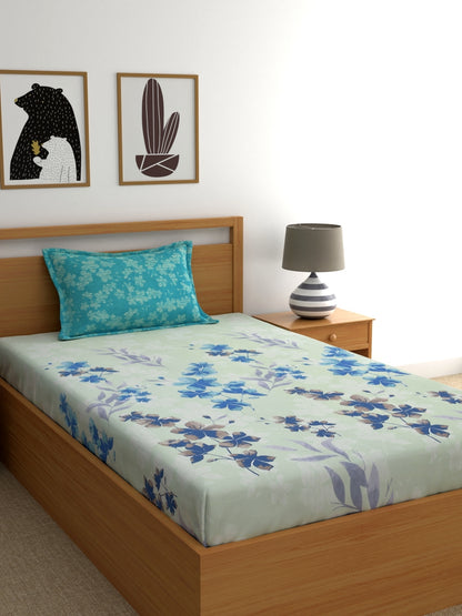 Home Ecstasy 100% Cotton Floral Bedsheet Set | 140 TC | Turqoise