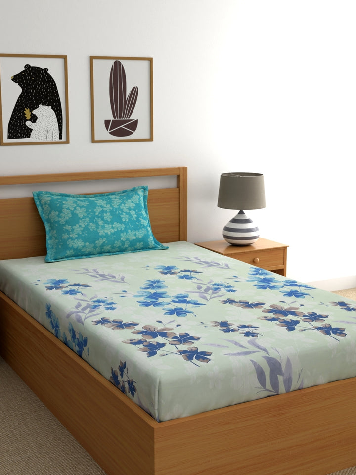 Home Ecstasy 100% Cotton Floral Bedsheet Set | 140 TC | Turqoise