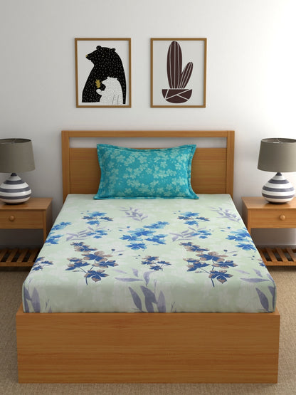 Home Ecstasy 100% Cotton Floral Bedsheet Set | 140 TC | Turqoise