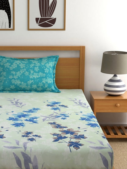 Home Ecstasy 100% Cotton Floral Bedsheet Set | 140 TC | Turqoise