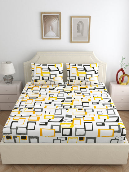 Home Esctasy 100% Cotton Geometric Bedsheet Set | 140 TC | Yellow